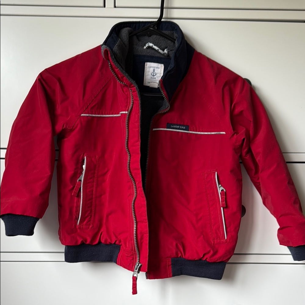 Lands' End Red and Black Puffer Jacket with Insulated Design